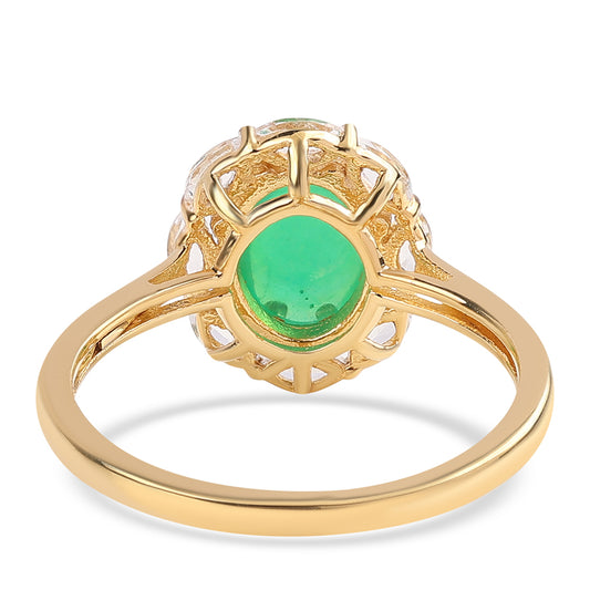 Anillo de Plata Bañada en Oro con Ópalo Verde Etíope de Lega Dembi y Topacio Blanco