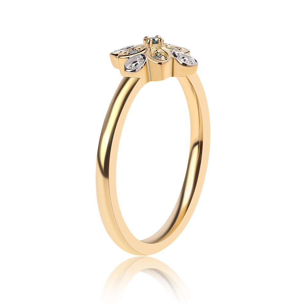 Anillo de Plata Bañada en Oro con Diamante Azul 2 