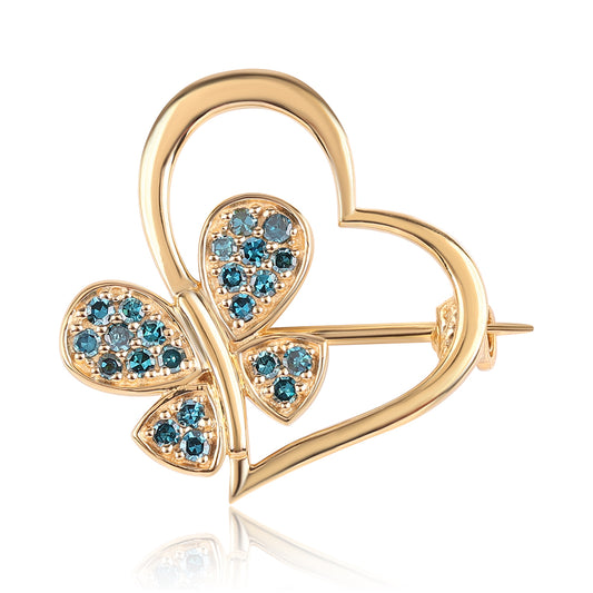 Broche de Plata Bañada en Oro con Diamante Azul