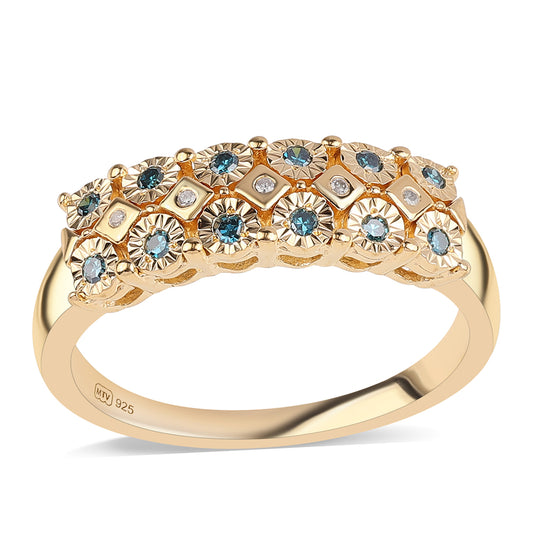 Anillo de Plata Bañada en Oro con Diamante Azul y Diamante blanco