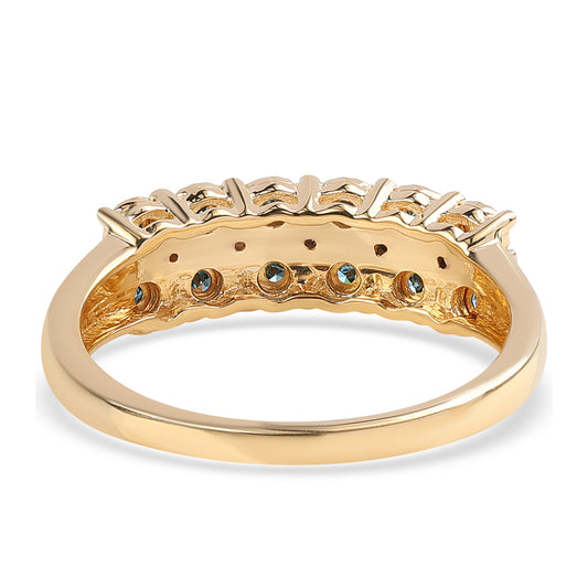 Anillo de Plata Bañada en Oro con Diamante Azul y Diamante blanco