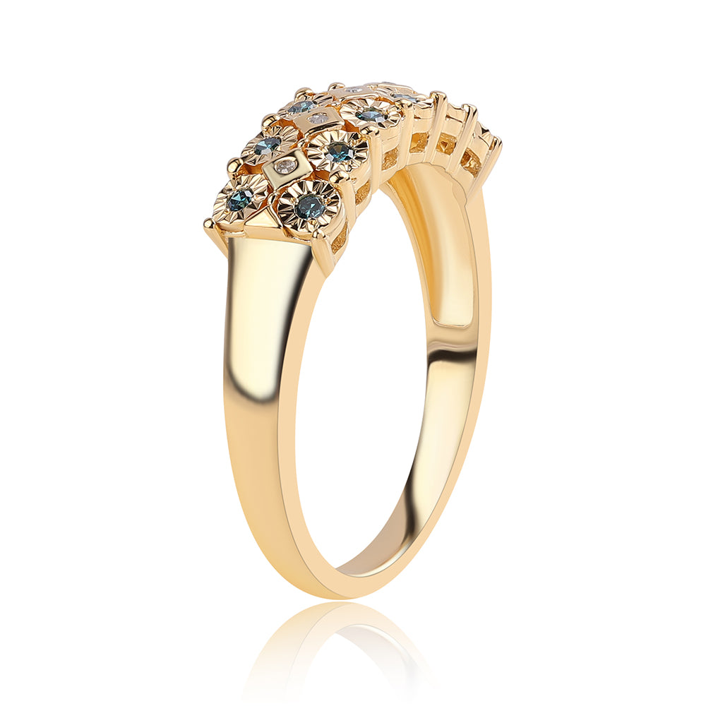 Anillo de Plata Bañada en Oro con Diamante Azul y Diamante blanco 3 
