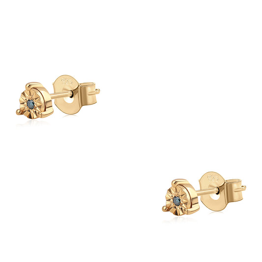 Pendientes de Plata Bañada en Oro con Diamante Azul