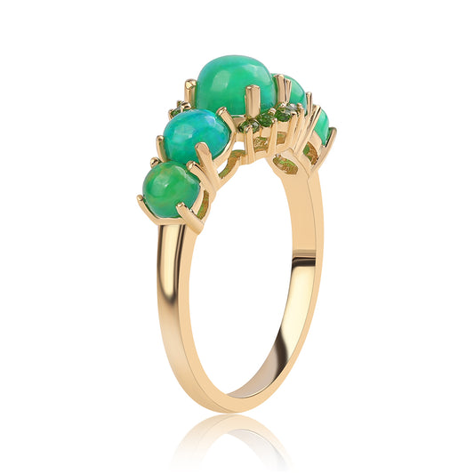 Anillo de Plata Bañada en Oro con Ópalo Verde Etíope de Lega Dembi y Diópsido de Cromo