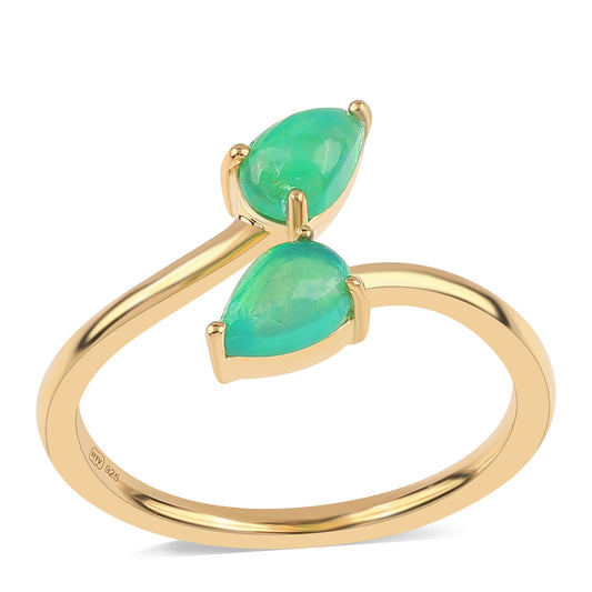 Anillo de Plata Bañada en Oro con Ópalo Verde Etíope de Lega Dembi