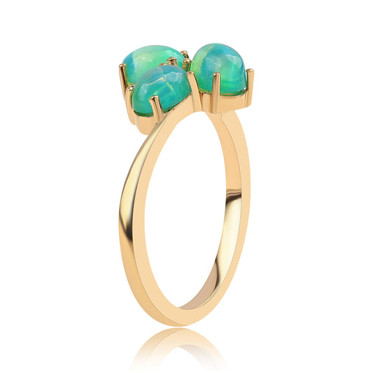 Anillo de Plata Bañada en Oro con Ópalo Verde Etíope de Lega Dembi
