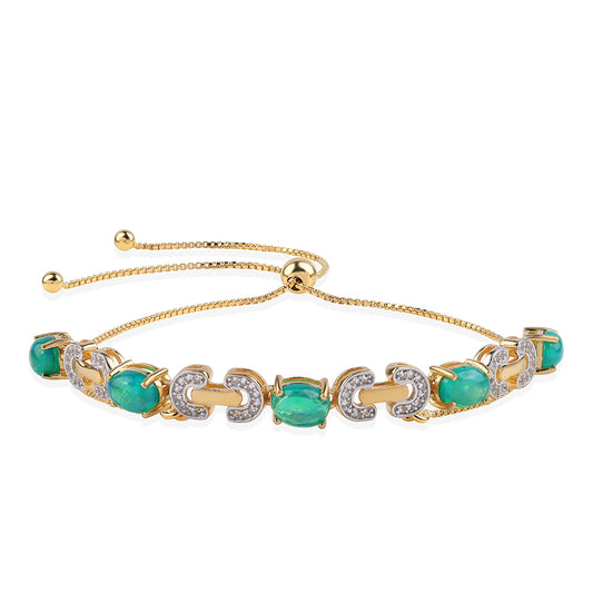 Pulsera de Plata Bañada en Oro con Ópalo Verde Etíope de Lega Dembi y Topacio Blanco