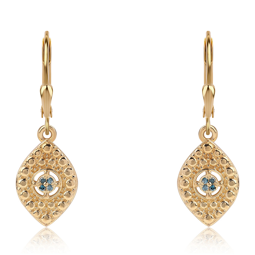 Pendientes de Plata Bañada en Oro con Diamante Azul 2 