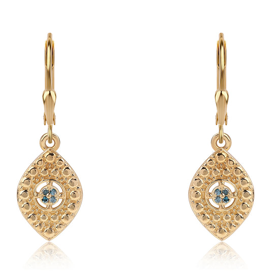 Pendientes de Plata Bañada en Oro con Diamante Azul