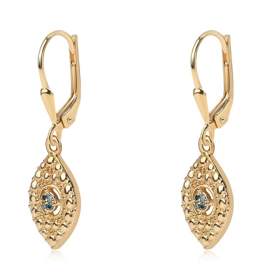 Pendientes de Plata Bañada en Oro con Diamante Azul