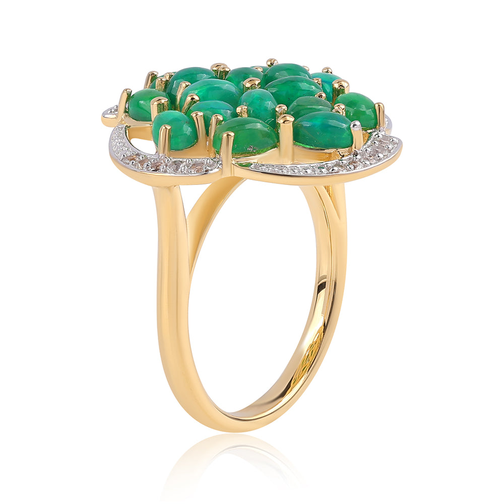 Anillo de Plata Bañada en Oro con Ópalo Verde Etíope de Lega Dembi y Topacio Blanco 2 