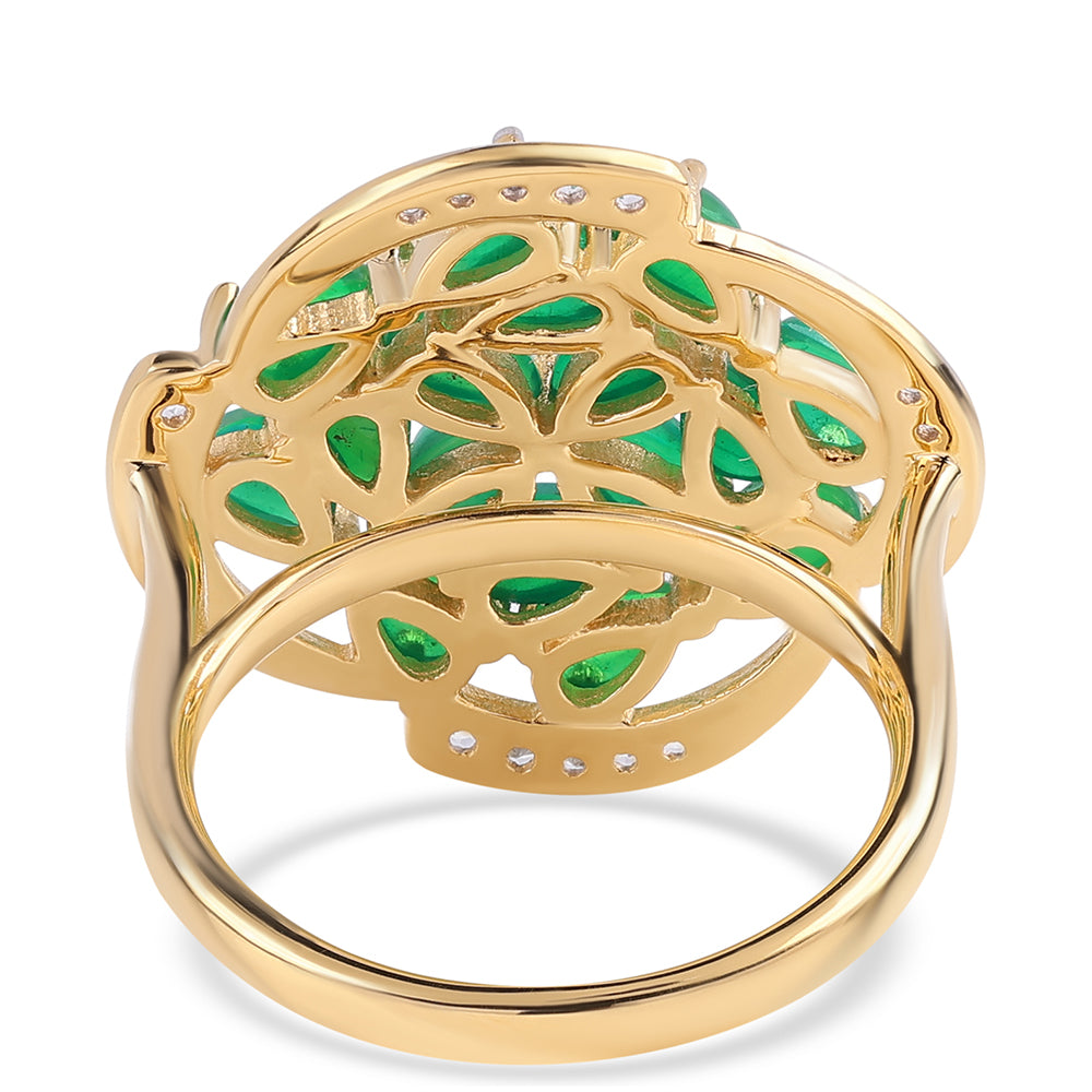 Anillo de Plata Bañada en Oro con Ópalo Verde Etíope de Lega Dembi y Topacio Blanco