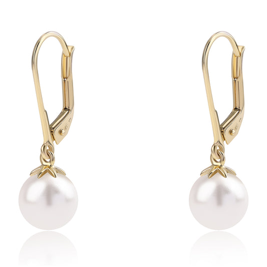 Pendientes de Oro 9K con Perla blanca de agua dulce
