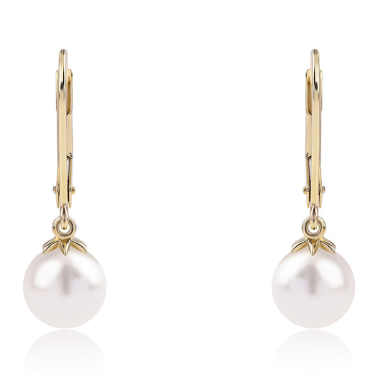 Pendientes de Oro 9K con Perla blanca de agua dulce