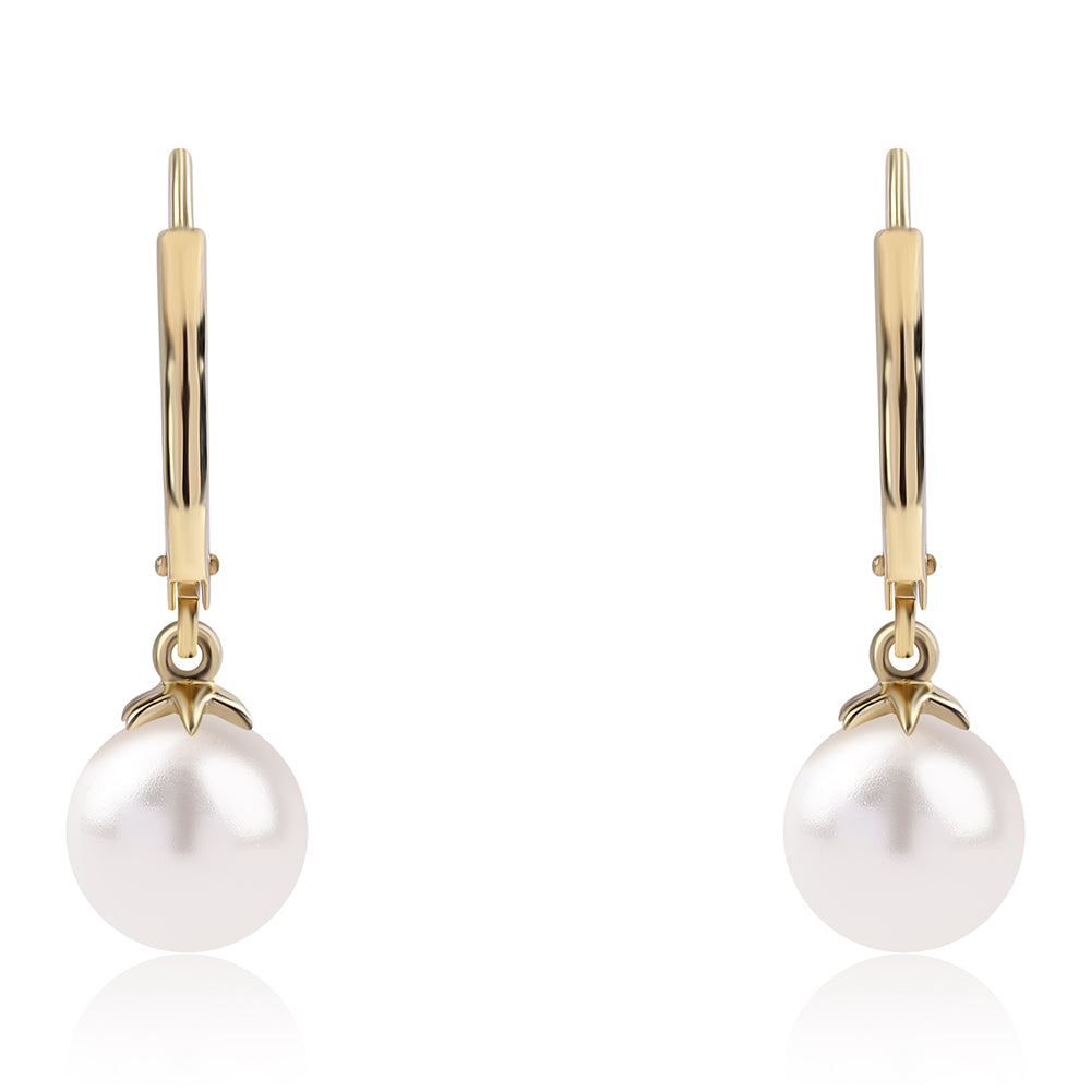 Pendientes de Oro 9K con Perla blanca de agua dulce 3 