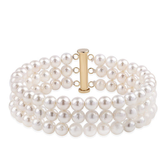 Pulsera de Oro 9K con Perla blanca de agua dulce