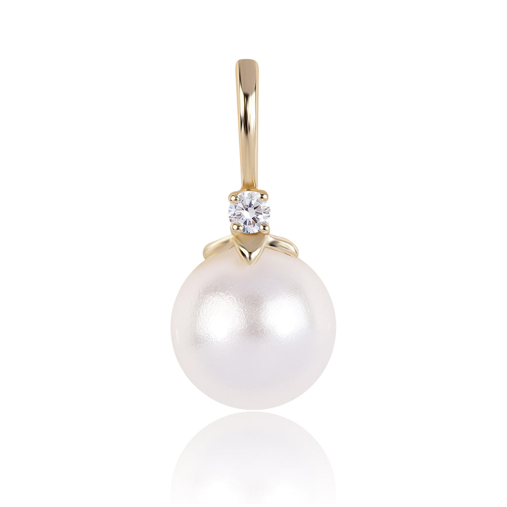 Colgante de Oro 9K con Perla blanca de agua dulce y Zircón Blanco 1 