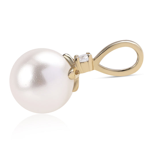 Colgante de Oro 9K con Perla blanca de agua dulce y Zircón Blanco