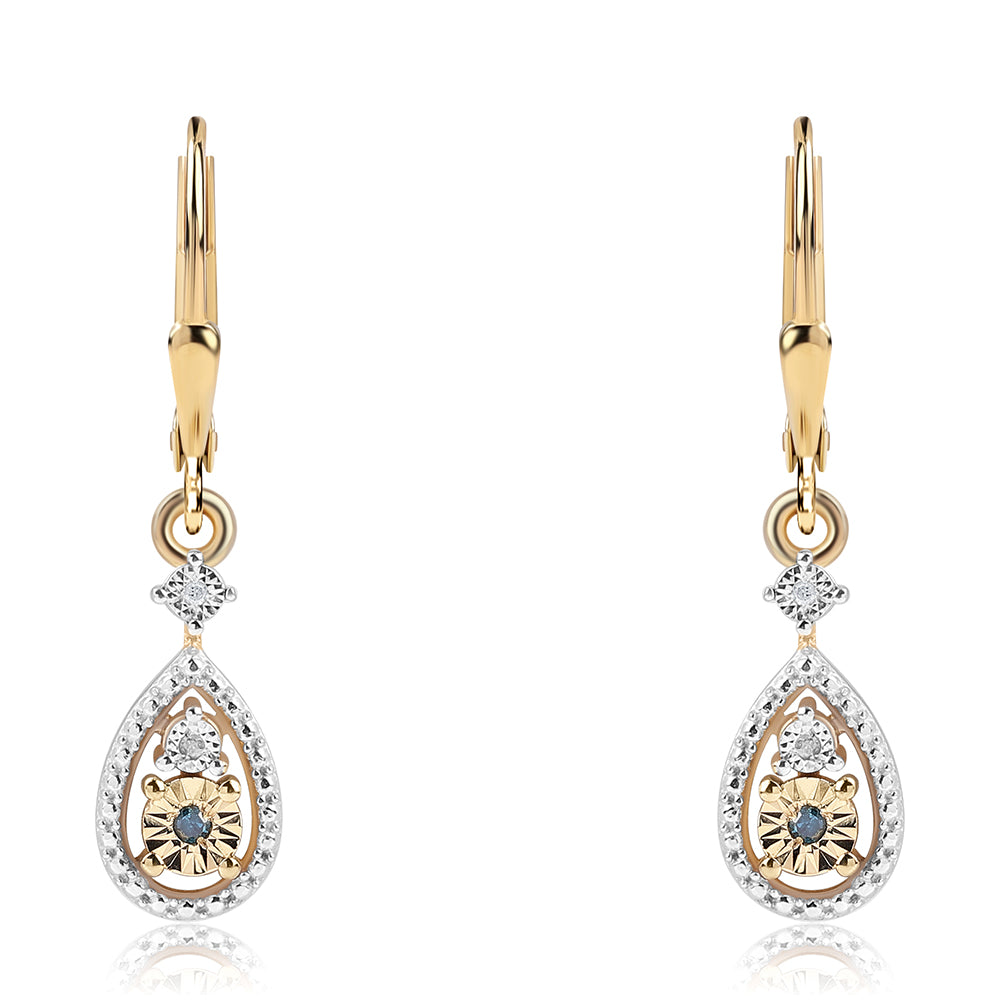 Pendientes de Plata Bañada en Oro con Diamante Azul y Diamante blanco 1 