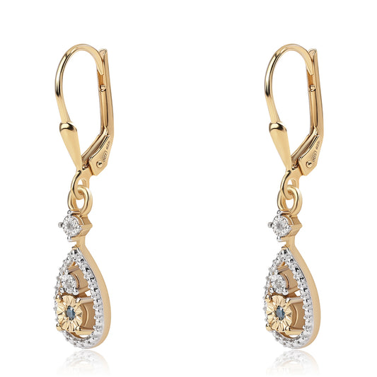 Pendientes de Plata Bañada en Oro con Diamante Azul y Diamante blanco
