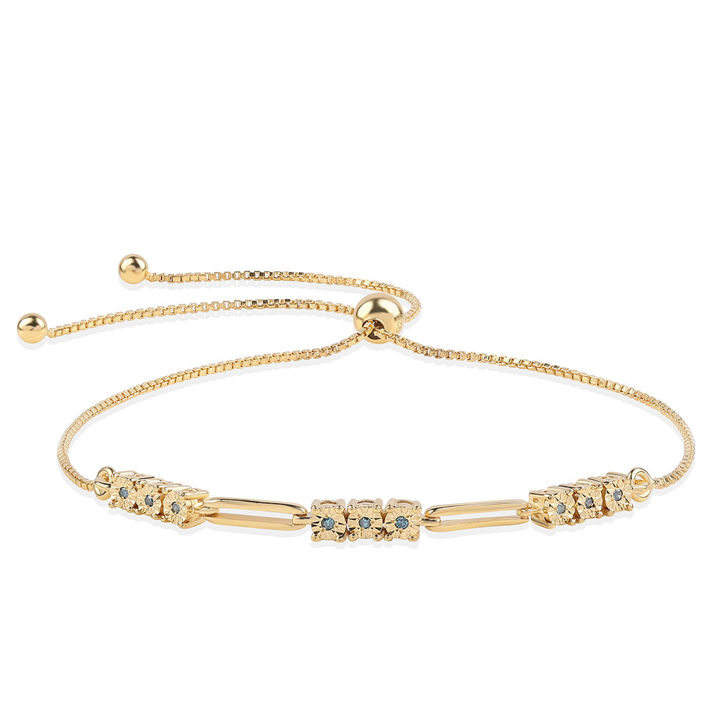 Pulsera de Plata Bañada en Oro con Diamante Azul