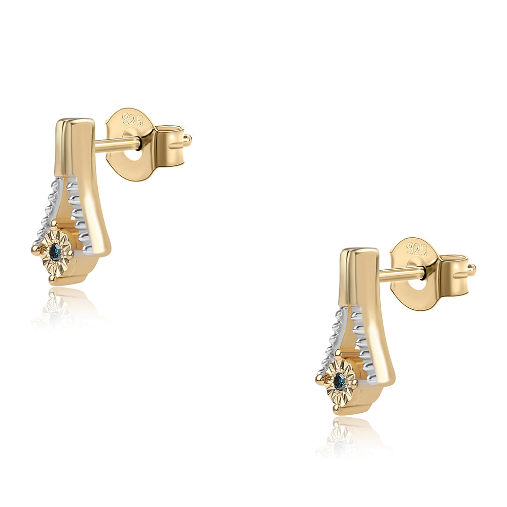 Pendientes de Plata Bañada en Oro con Diamante Azul