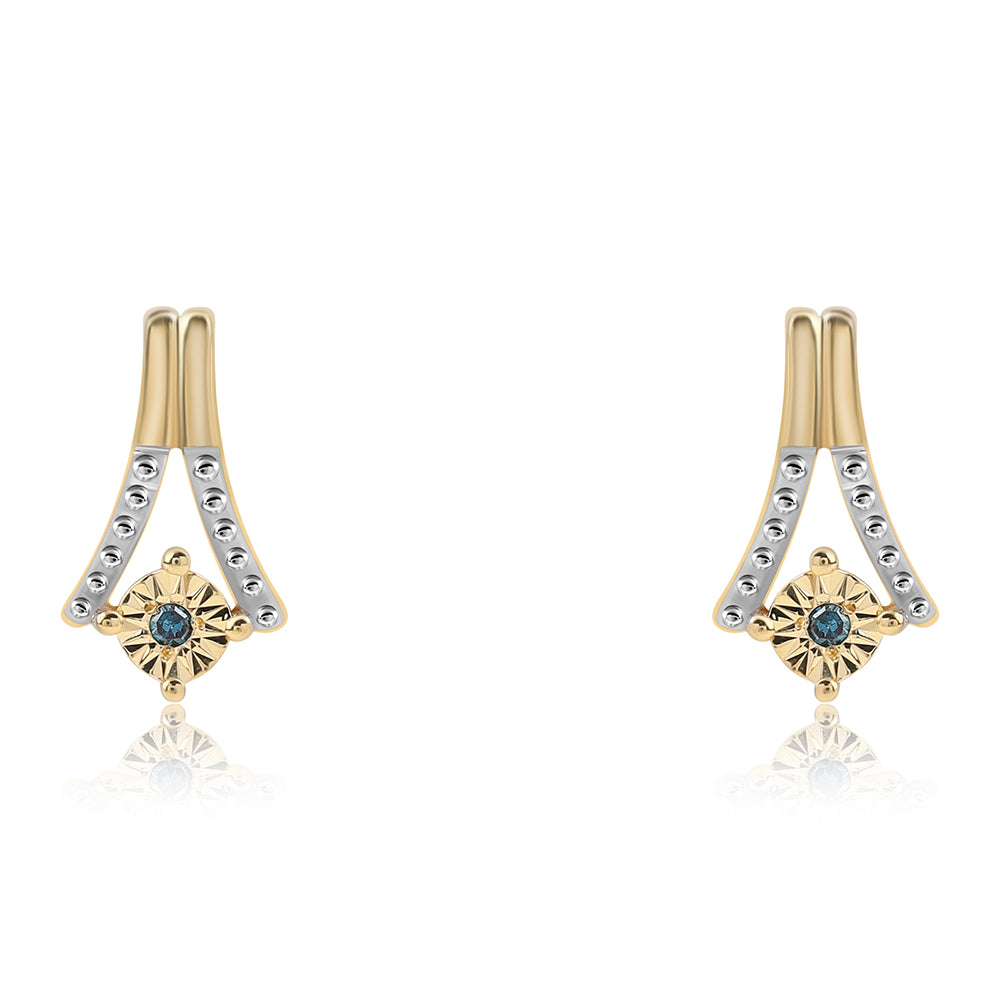 Pendientes de Plata Bañada en Oro con Diamante Azul