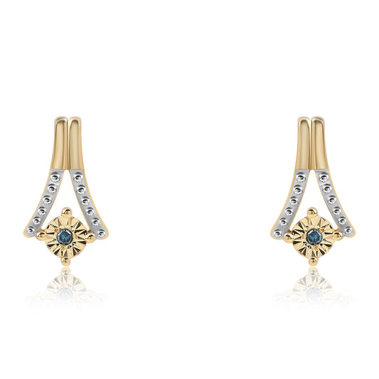 Pendientes de Plata Bañada en Oro con Diamante Azul