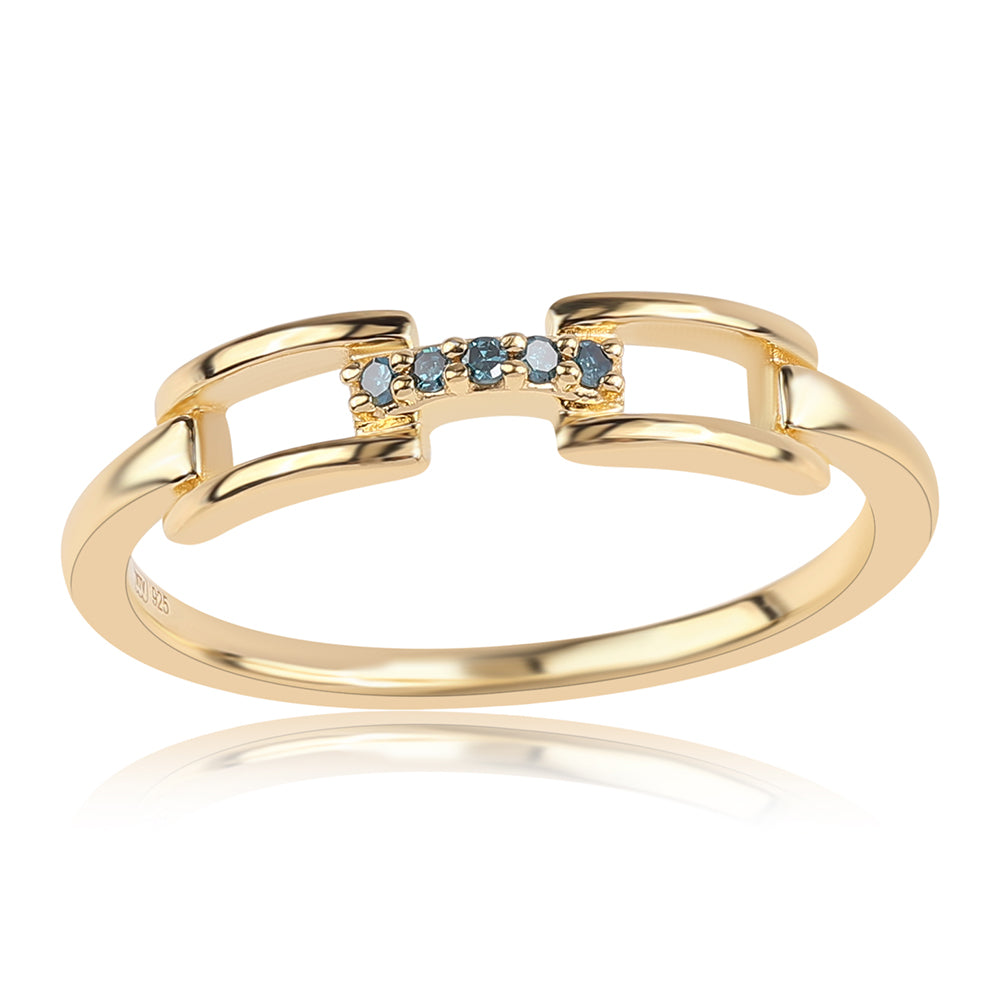 Anillo de Plata Bañada en Oro con Diamante Azul