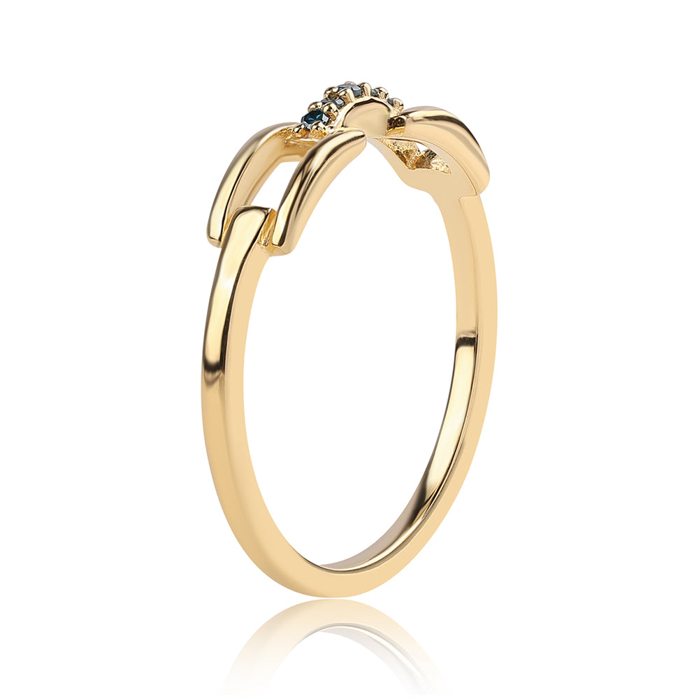 Anillo de Plata Bañada en Oro con Diamante Azul