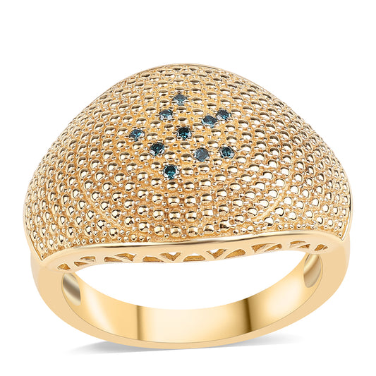 Anillo de Plata Bañada en Oro con Diamante Azul