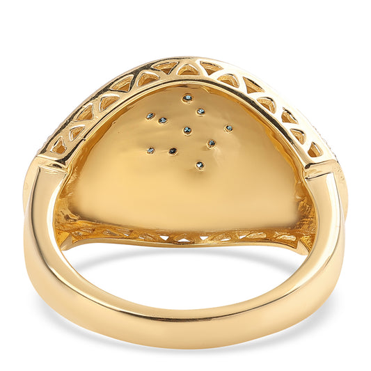 Anillo de Plata Bañada en Oro con Diamante Azul