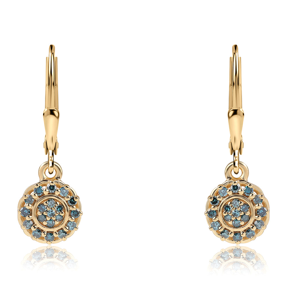 Pendientes de Plata Bañada en Oro con Diamante Azul 2 