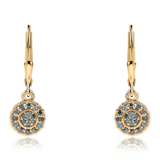 Pendientes de Plata Bañada en Oro con Diamante Azul
