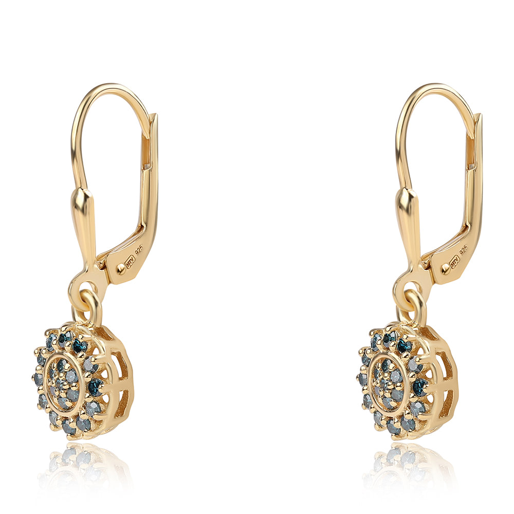 Pendientes de Plata Bañada en Oro con Diamante Azul