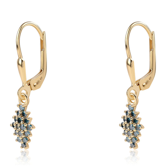 Pendientes de Plata Bañada en Oro con Diamante Azul