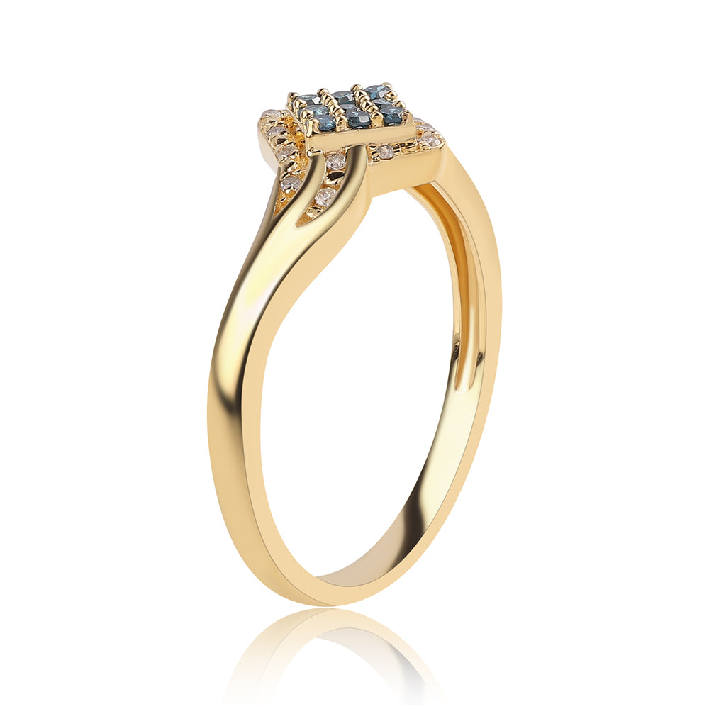 Anillo de Plata Bañada en Oro con Diamante Azul y Diamante blanco 2 