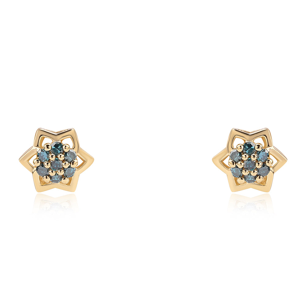Pendientes de Plata Bañada en Oro con Diamante Azul 2 