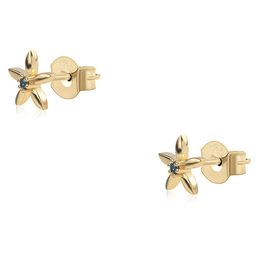 Pendientes de Plata Bañada en Oro con Diamante Azul