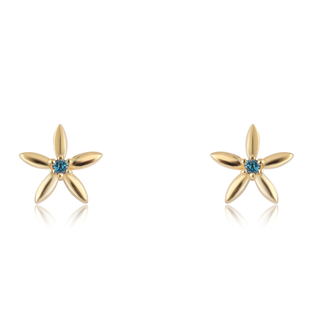 Pendientes de Plata Bañada en Oro con Diamante Azul 1 