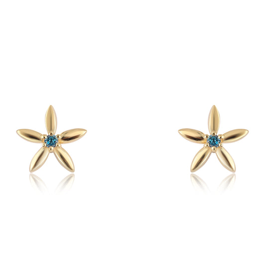 Pendientes de Plata Bañada en Oro con Diamante Azul
