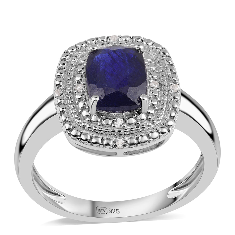 Anillo de Plata con Zafiro Azul Australiano y Topacio Blanco