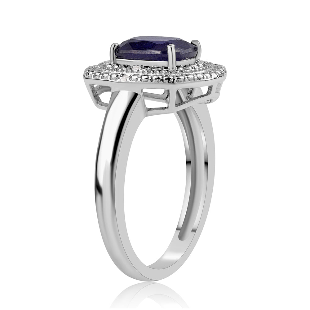 Anillo de Plata con Zafiro Azul Australiano y Topacio Blanco 3 