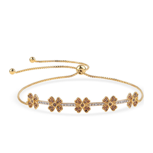 Pulsera de Plata Bañada en Oro con Diamante Rojo y Diamante blanco