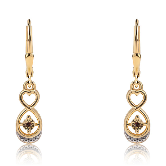 Pendientes de Plata Bañada en Oro con Diamante Rojo