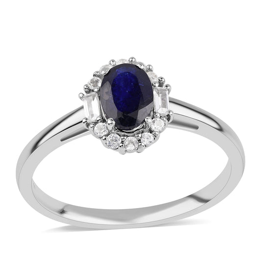 Anillo de Plata con Zafiro Azul Australiano y Topacio Blanco