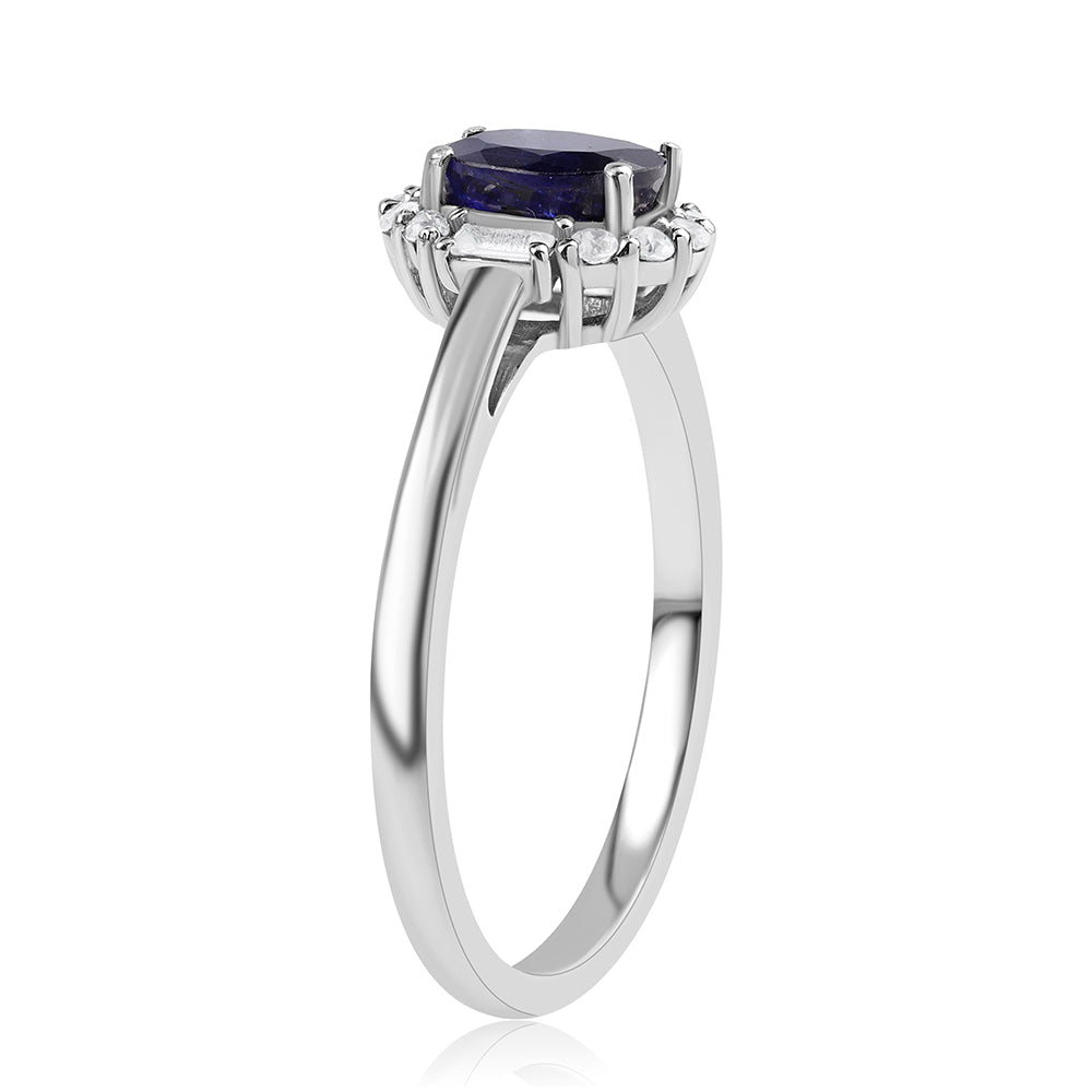 Anillo de Plata con Zafiro Azul Australiano y Topacio Blanco 2 