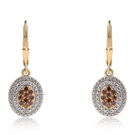 Pendientes de Plata Bañada en Oro con Diamante Rojo y Diamante blanco