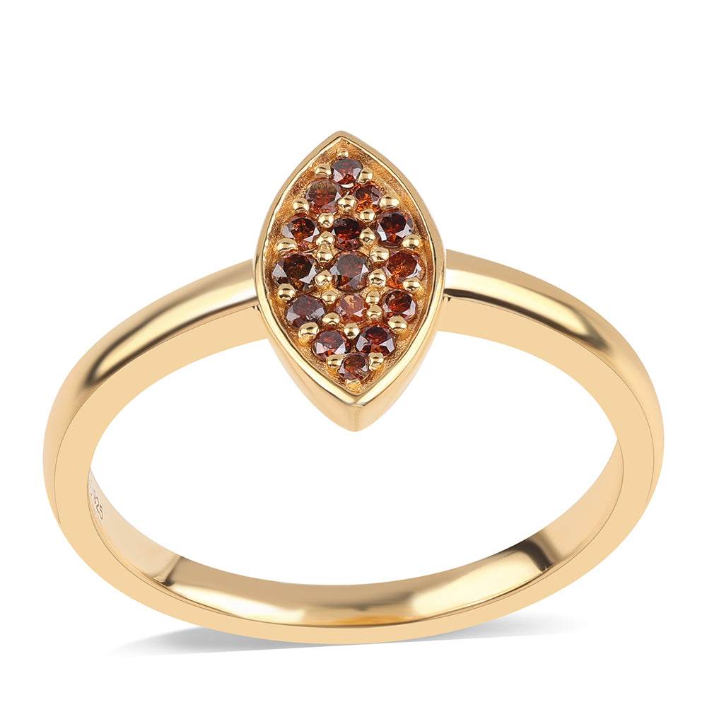 Anillo de Plata Bañada en Oro con Diamante Rojo 1 