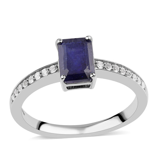 Anillo de Plata con Zafiro Azul Australiano y Topacio Blanco